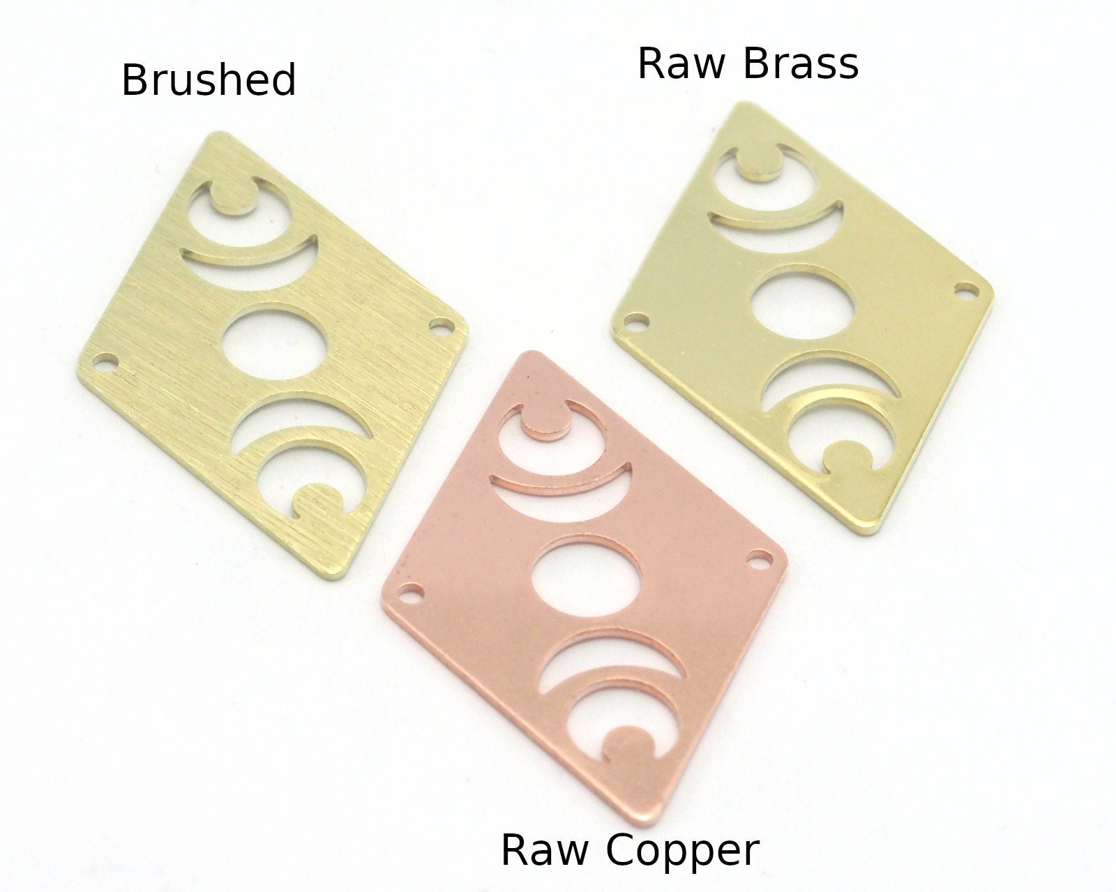 Rhombus Diamond Crescent Moon Statement charms (Raw Brass, Brushed, Raw Copper) 40x26mm (0.8mm thickness) 2 hole tag R453