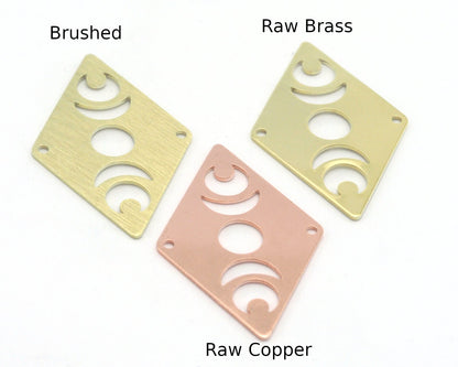 Rhombus Diamond Crescent Moon Statement charms (Raw Brass, Brushed, Raw Copper) 40x26mm (0.8mm thickness) 2 hole tag R453