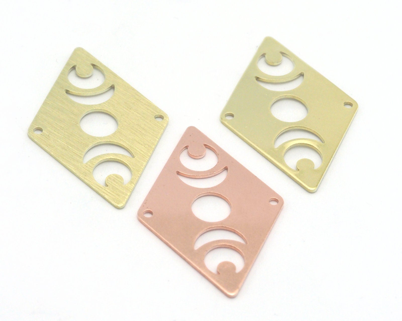 Rhombus Diamond Crescent Moon Statement charms (Raw Brass, Brushed, Raw Copper) 40x26mm (0.8mm thickness) 2 hole tag R453