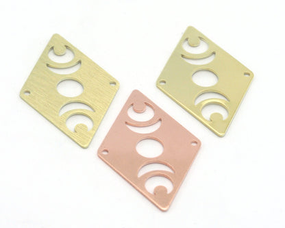 Rhombus Diamond Crescent Moon Statement charms (Raw Brass, Brushed, Raw Copper) 40x26mm (0.8mm thickness) 2 hole tag R453