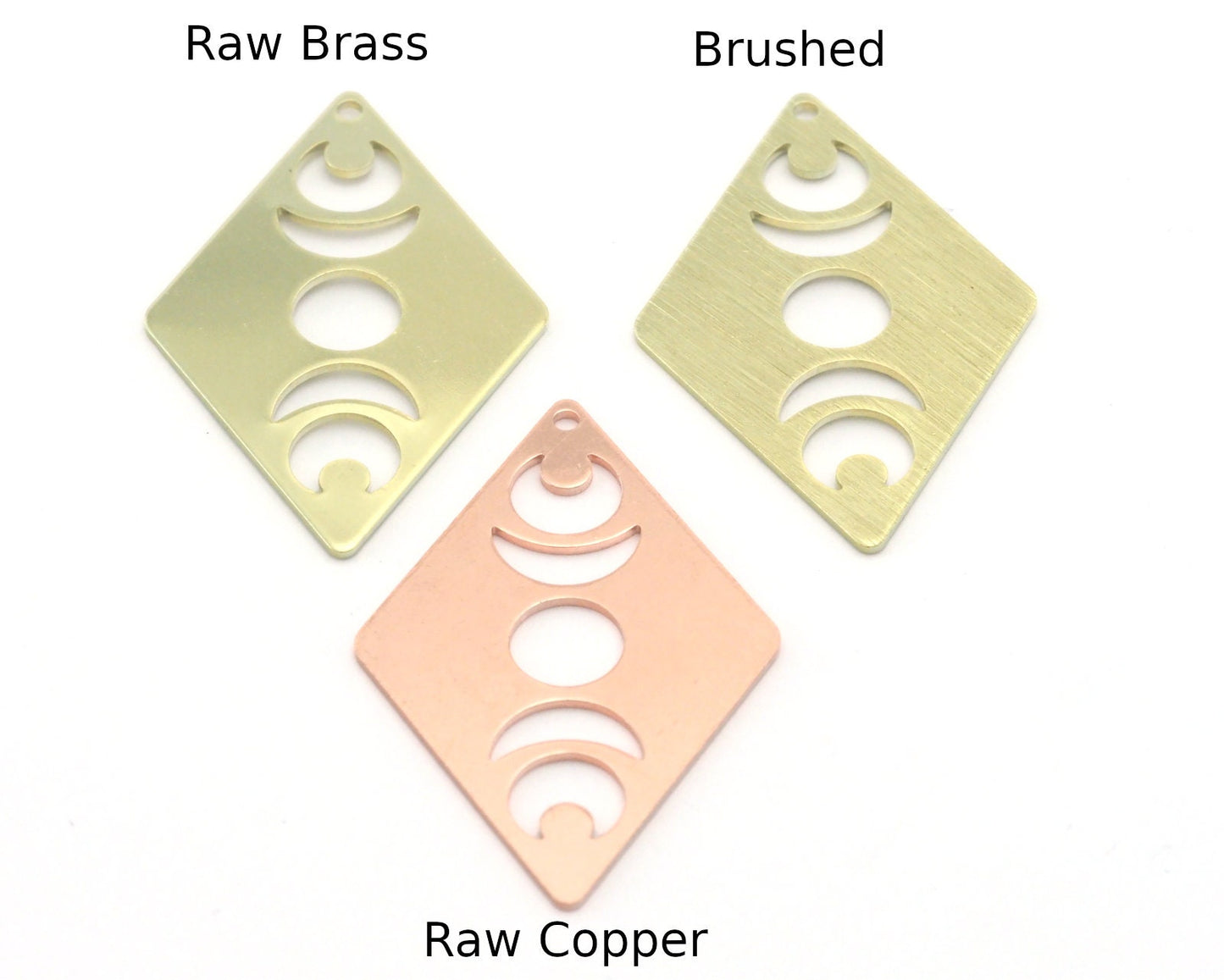 Rhombus Diamond Crescent Moon Statement charms (Raw Brass, Brushed, Raw Copper) 40x26mm (0.8mm thickness) 1 hole tag R454