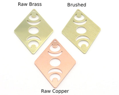 Rhombus Diamond Crescent Moon Statement charms (Raw Brass, Brushed, Raw Copper) 40x26mm (0.8mm thickness) 1 hole tag R454