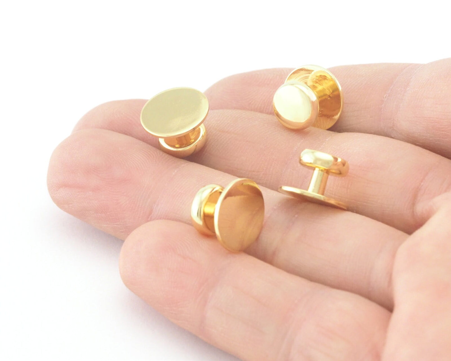 Cufflink shiny gold plated brass , 12x8mm studs, shirt collar tuxedo stud, 1008