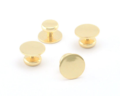 Cufflink shiny gold plated brass , 12x8mm studs, shirt collar tuxedo stud, 1008