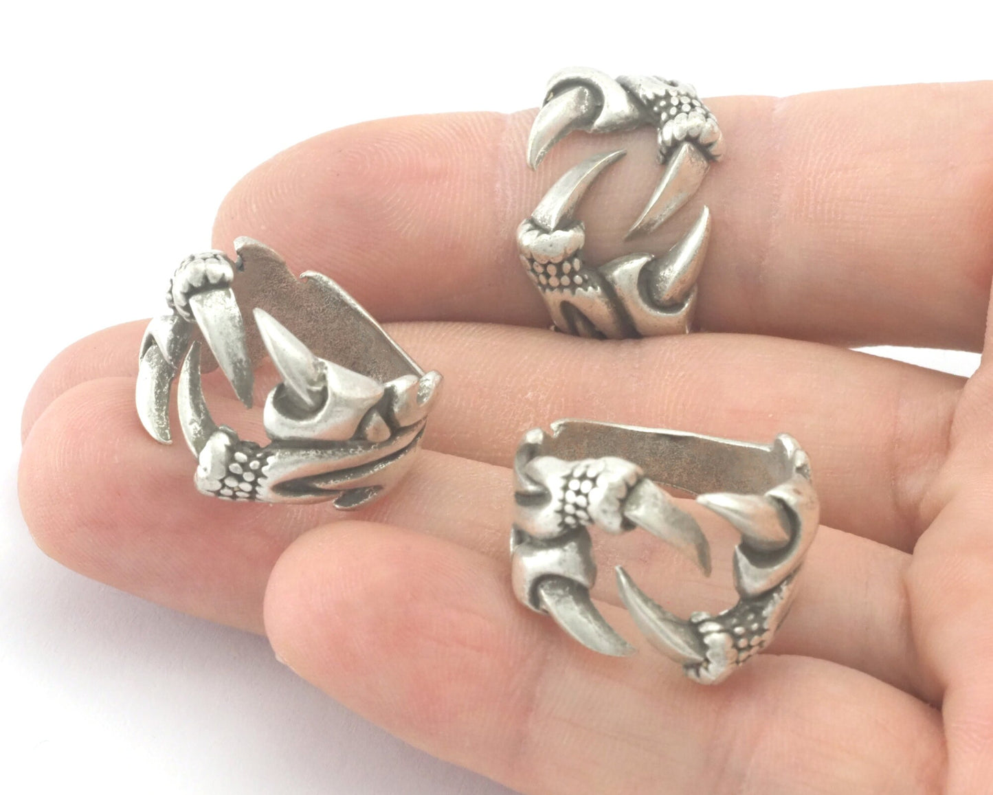 Claw Adjustable Ring Antique Silver Plated Brass (18mm 8US inner size) 4317