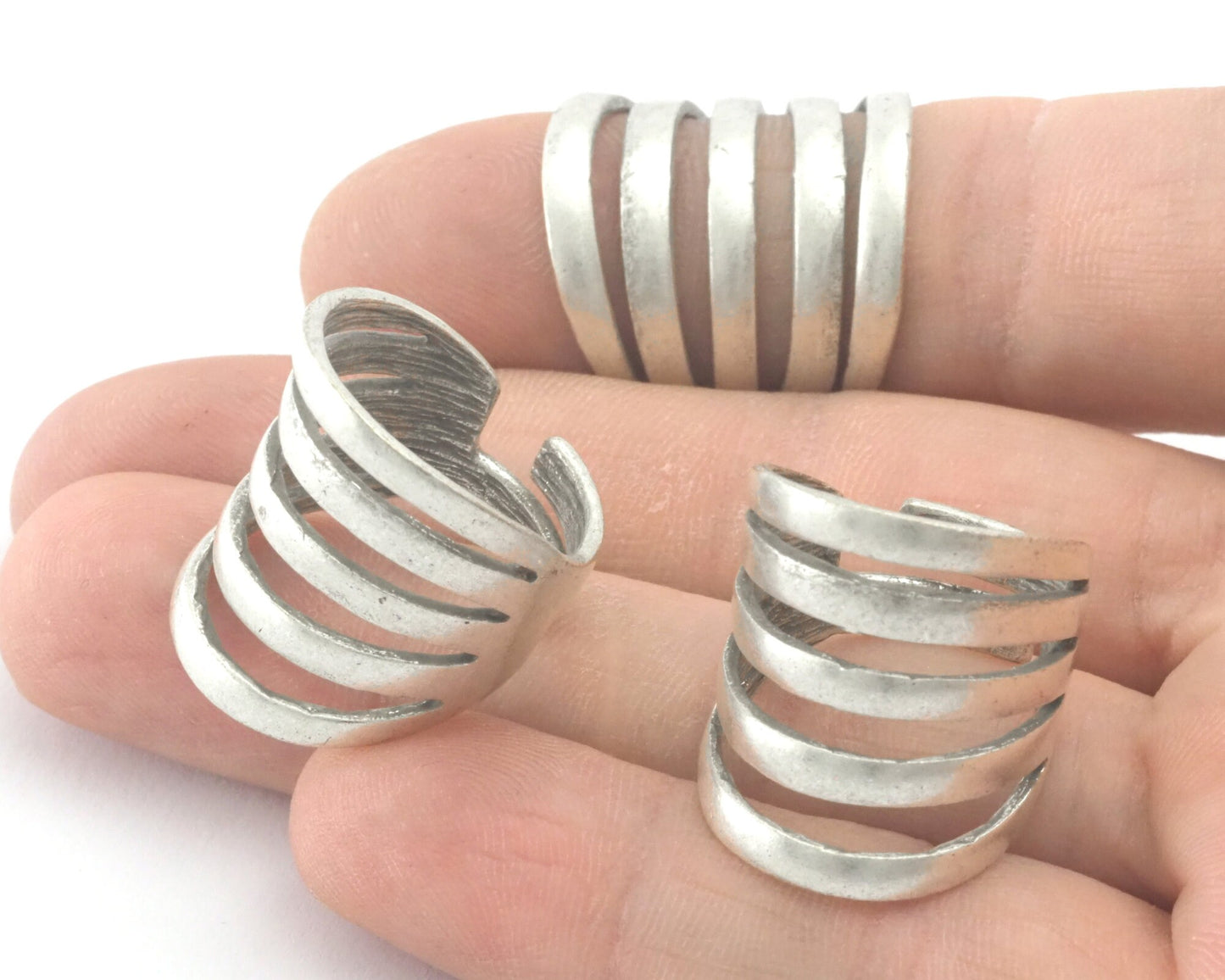 Stripes Statement Adjustable Band Ring Antique silver plated brass (5 - 9US inner size) Oz4326