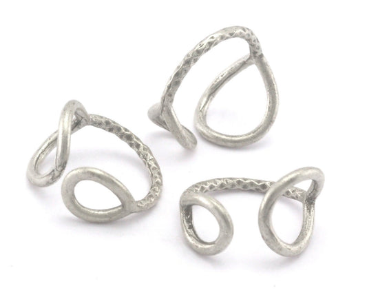 Drop Circles Frames Adjustable Ring Antique Silver Plated Brass (5US - 8US inner size) 4350