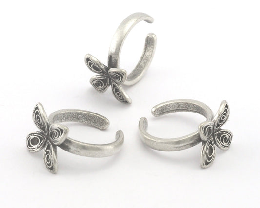 Flowers Statement Adjustable Ring Antique Silver Plated brass (7 - 9US inner size) Oz4335