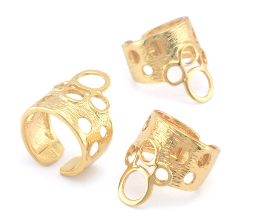 Brushed Circles Statement Adjustable Ring Shiny Gold Plated brass (6 - 9US inner size) Oz4336