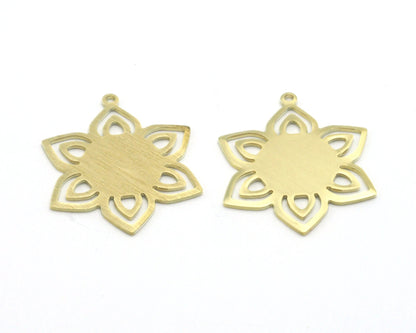 Flower Shape 31x25mm Antique Silver - Raw brass - Brushed Brass - Raw copper 1 hole charms findings 4309