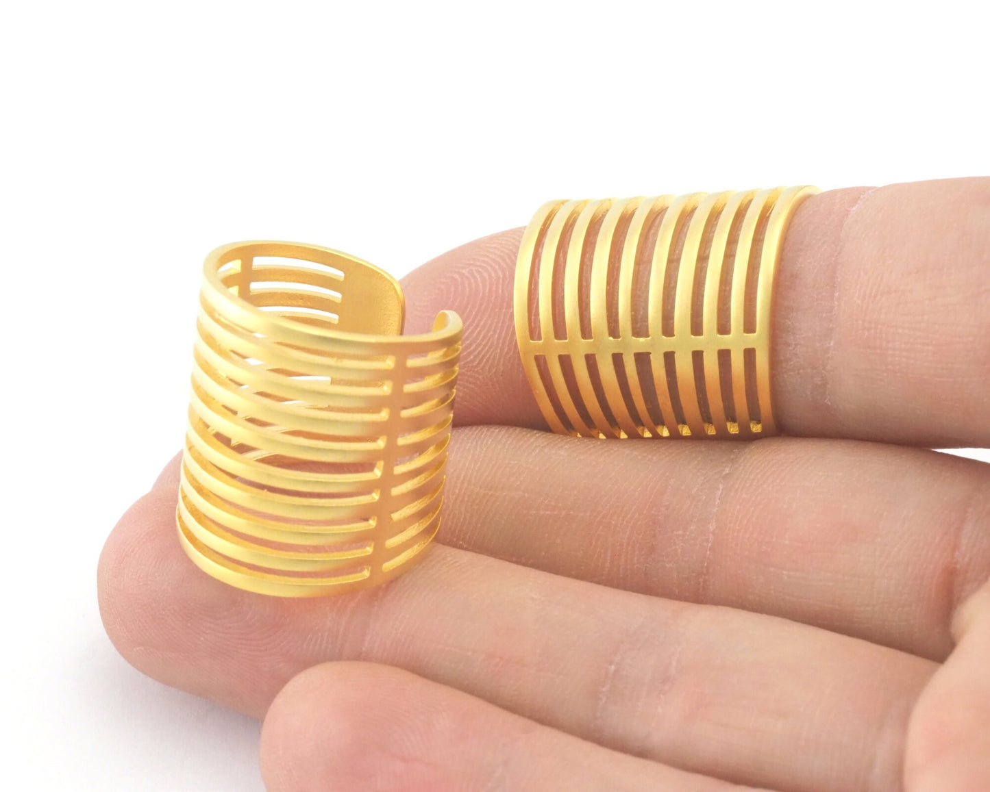 Statement ring separate lines Adjustable Ring Matte Gold Plated Brass (6US 9.5US inner size) OZ4297 23mm