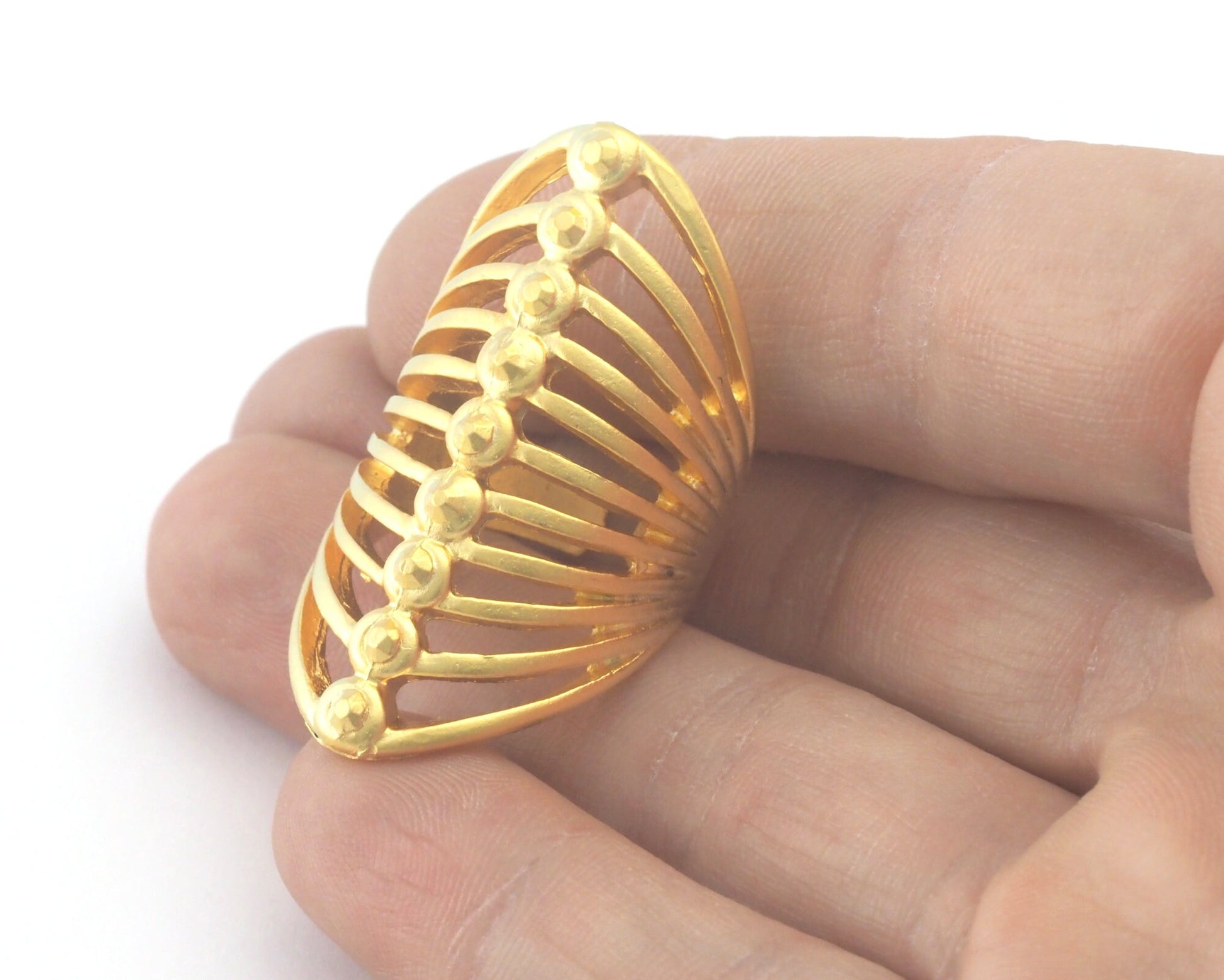 Cage Ring Adjustable Matte Gold Plated brass (18mm 7.5US inner size) OZ2728