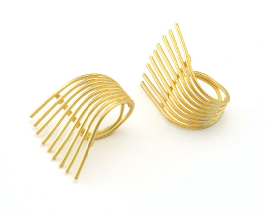 Statement Ring Adjustable Comb Ring Matte Gold Plated brass (19mm 9US inner size) OZ2738