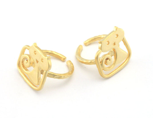 Matte Gold Plated Cat Adjustable Ring Brass (18mm 8US inner size) OZ3023