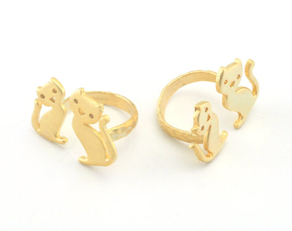 Cats Adjustable Ring Matte Gold Plated Brass (7US 9US inner size) OZ4293