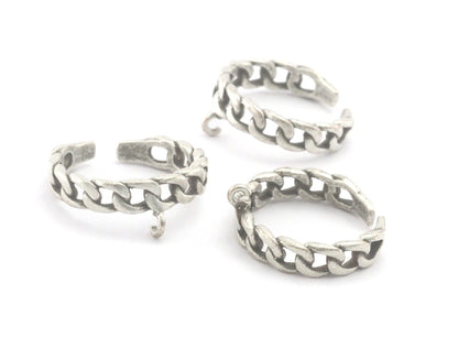 Chain Ring Adjustable Ring with loop - Antique silver plated brass (5 - 8 US inner size - Adjustable ) OZ4303