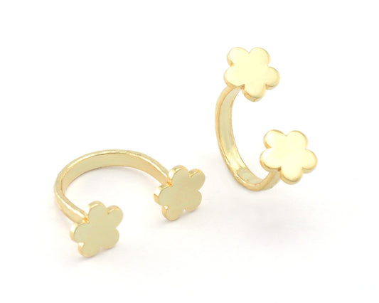 Flower Adjustable Ring Hammered Shiny Gold Plated Brass Ring (6US and 8US size ) Oz4179