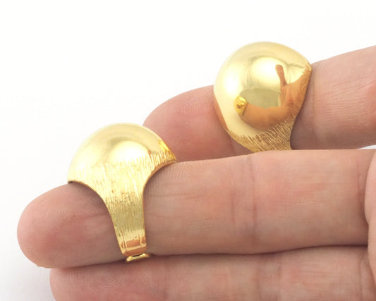 Domed Adjustable Ring Shiny Gold Plated Brass (19mm 9US inner size) Oz3641