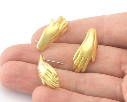 Hands earring post stud Raw brass 27x11mm OZ4329