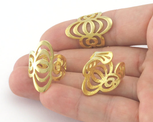 Hearts Waves statement adjustable ring Raw brass (6 - 8US inner size) Oz4343