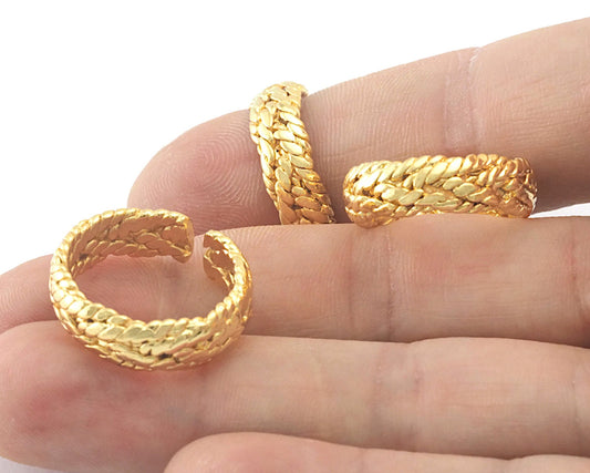 Minimalist Band Textured Adjustable Ring Shiny Gold Plated Brass (6US 7.5US 9US inner size) 4156