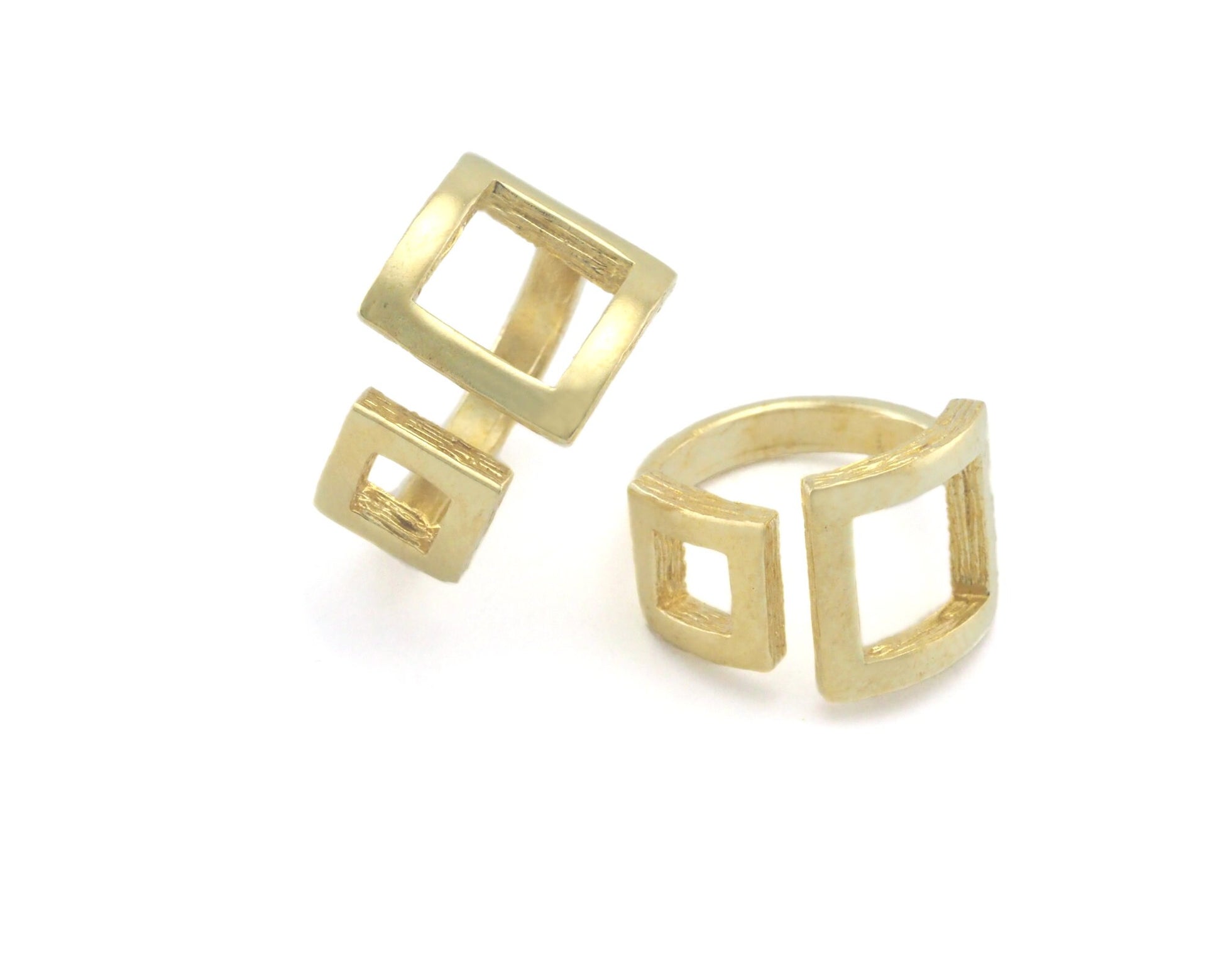 Sqaure Frames Adjustable Ring Raw Brass (6US - 8US inner size) 4347