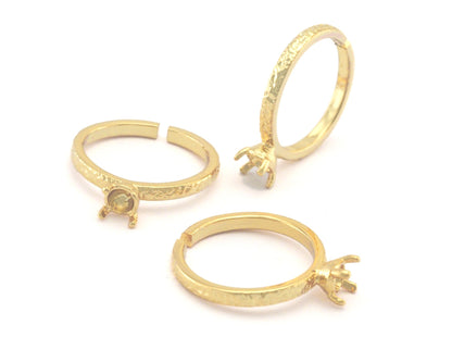 Base Blank Textured Cup SS24 Bezel Adjustable Ring Shiny gold Plated brass (6.5-9US inner size - Adjustable ) OZ4305