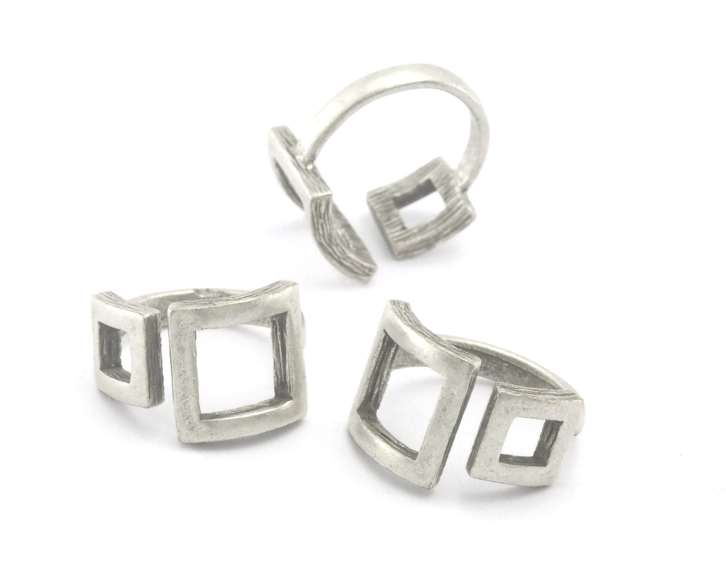 Square Frames Adjustable Statement Ring Antique silver plated brass (6US - 8US inner size) 4347