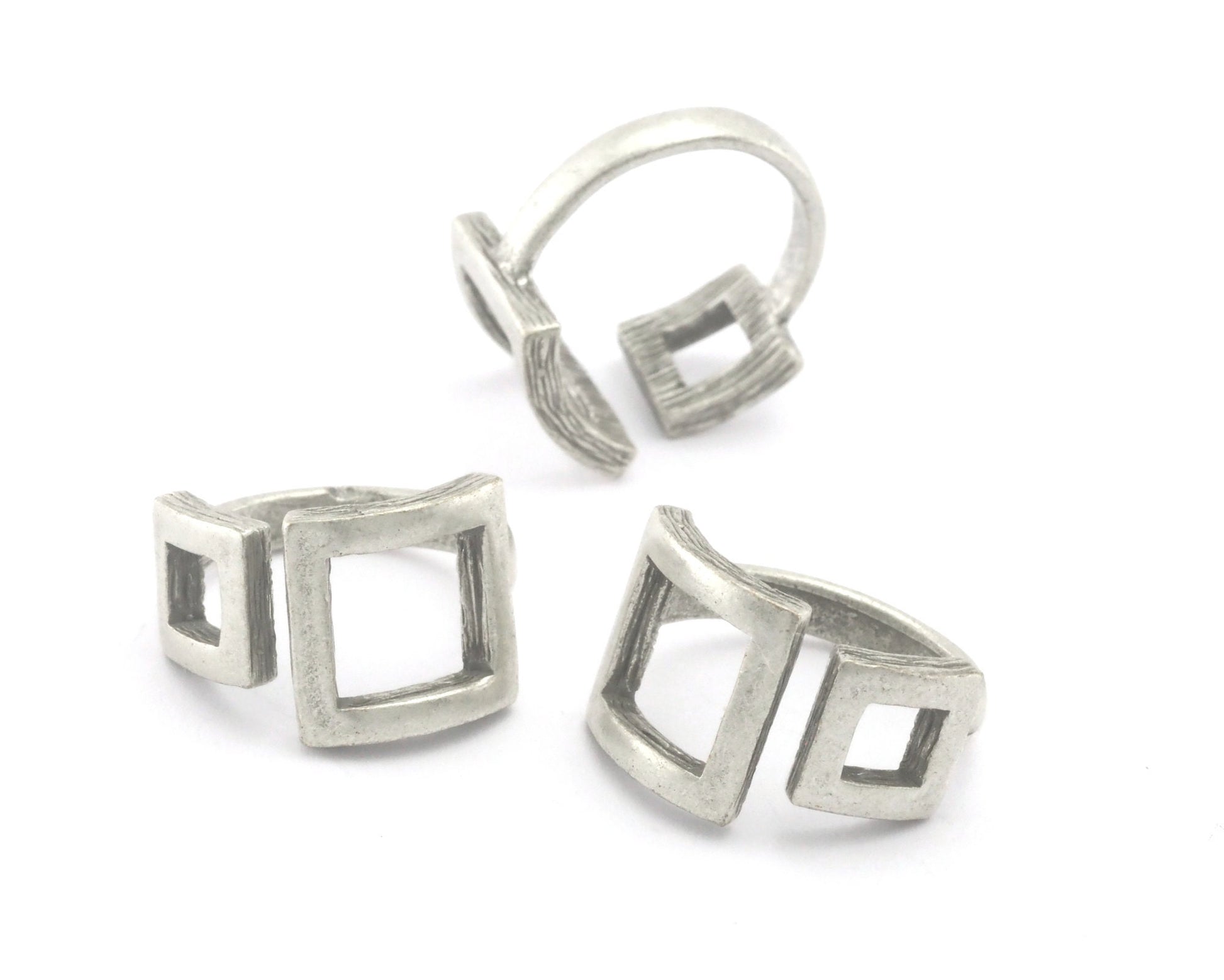 Square Frames Adjustable Statement Ring Antique silver plated brass (6US - 8US inner size) 4347