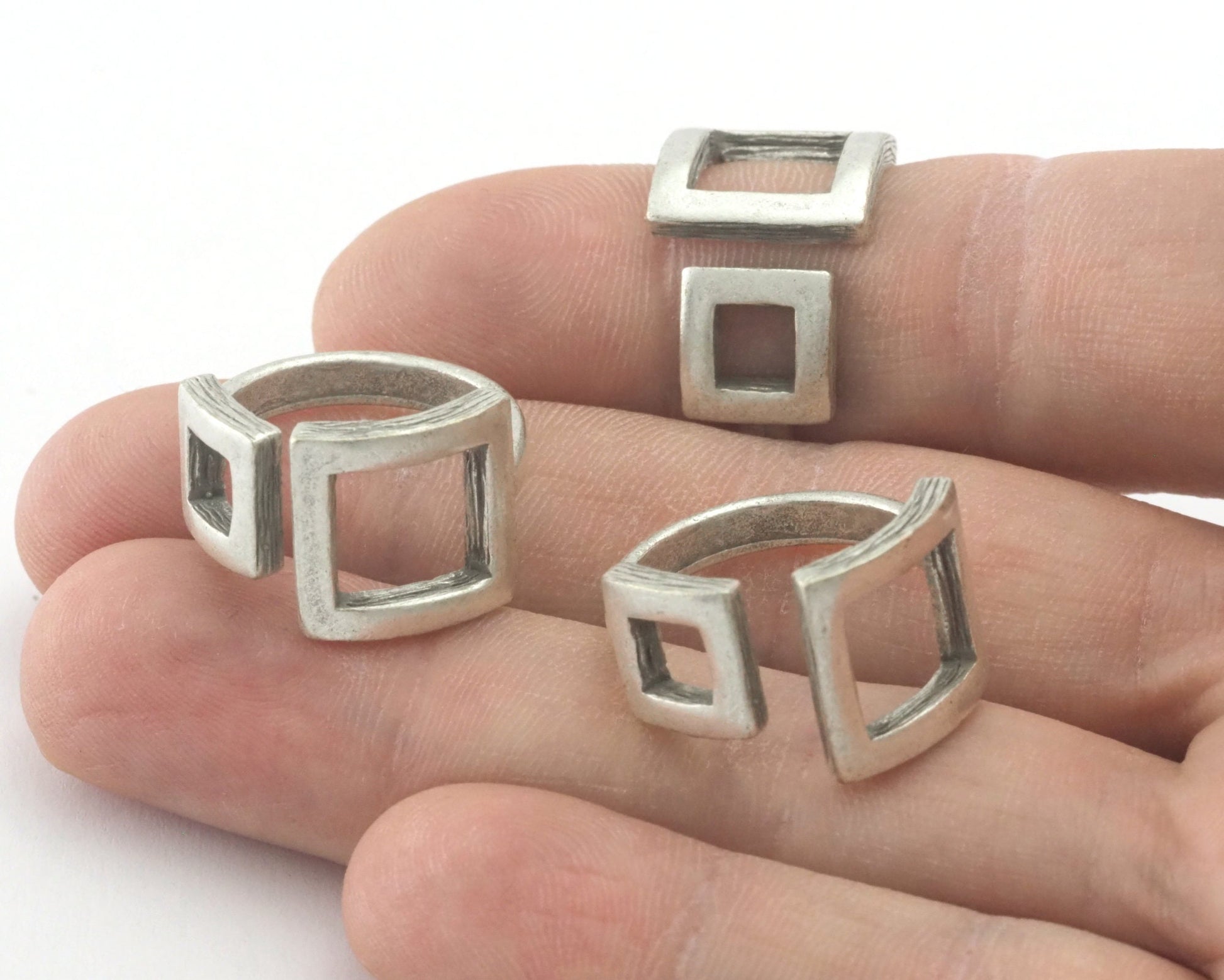 Square Frames Adjustable Statement Ring Antique silver plated brass (6US - 8US inner size) 4347