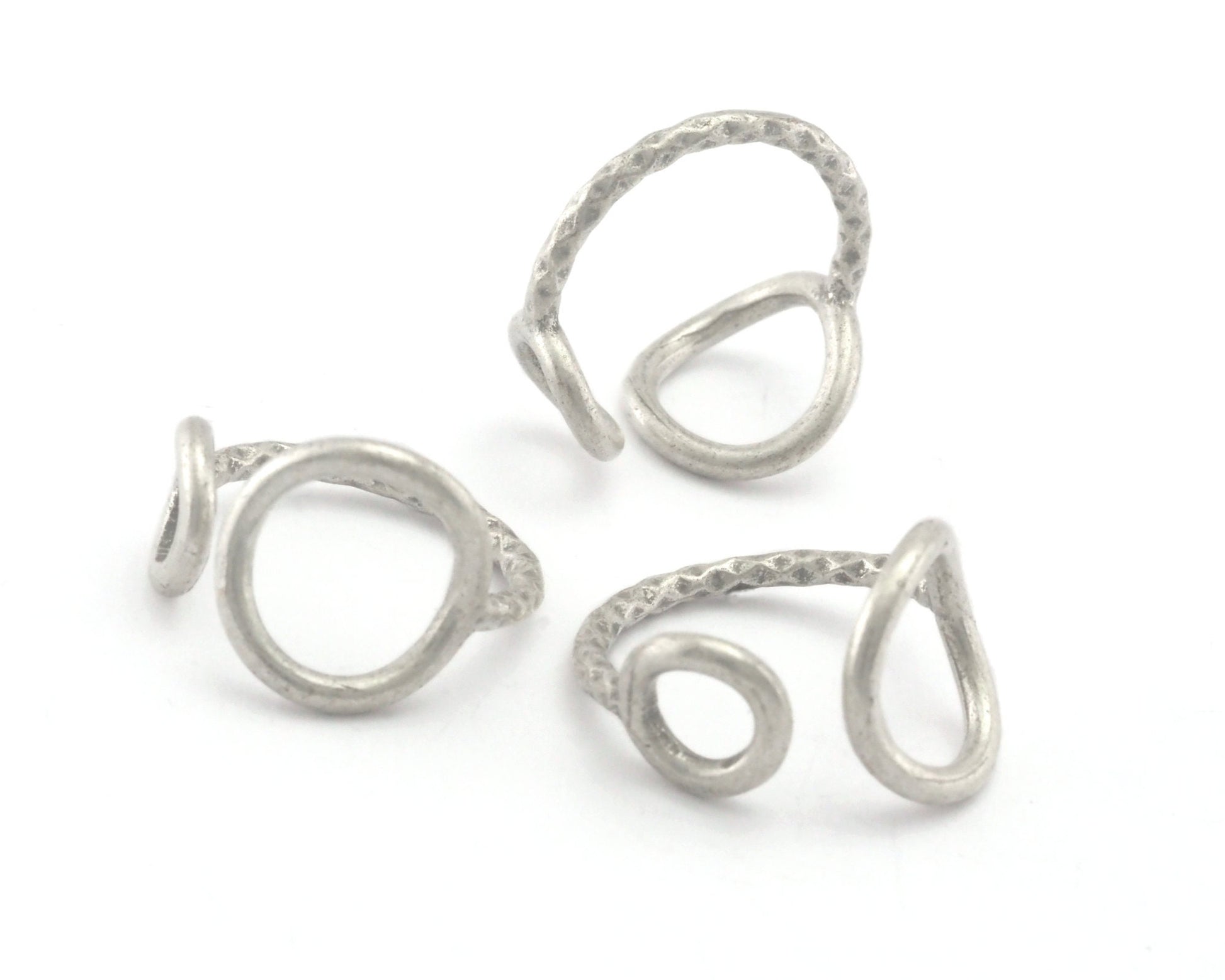 Hammered Circles Frames Adjustable Ring Antique Silver Plated Brass (5US - 8US inner size) 4353