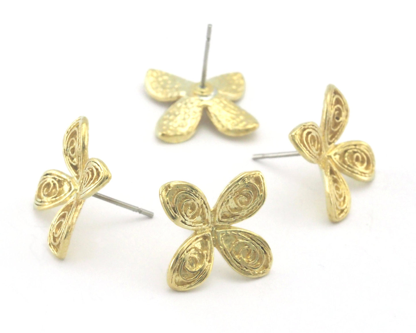 Flower blossom earring post stud wire base Raw brass 14.5x14.5mm OZ4367