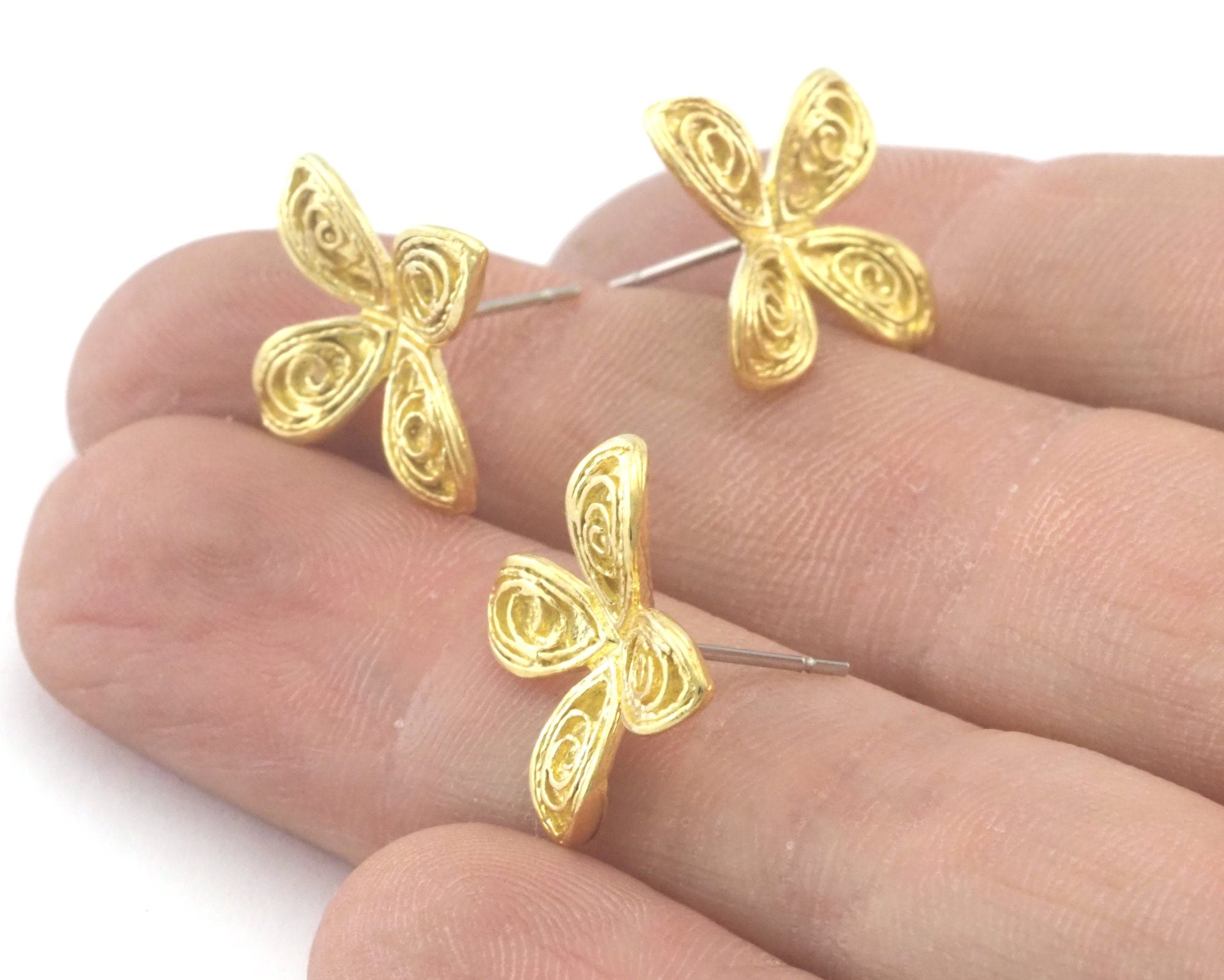 Flower blossom earring post stud wire base Raw brass 14.5x14.5mm OZ4367