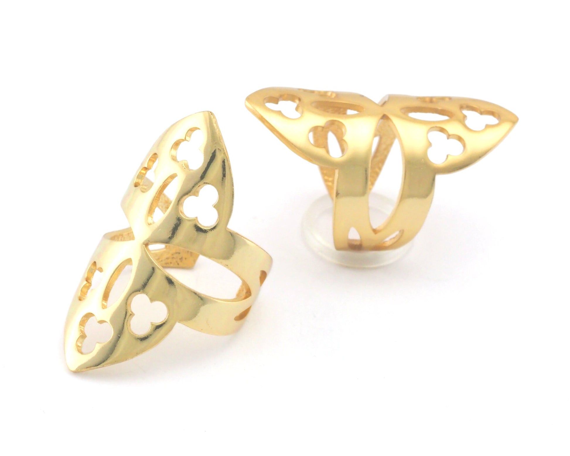 Clubs marquise statement adjustable ring Shiny gold plated brass (5 - 8US inner size) Oz4342