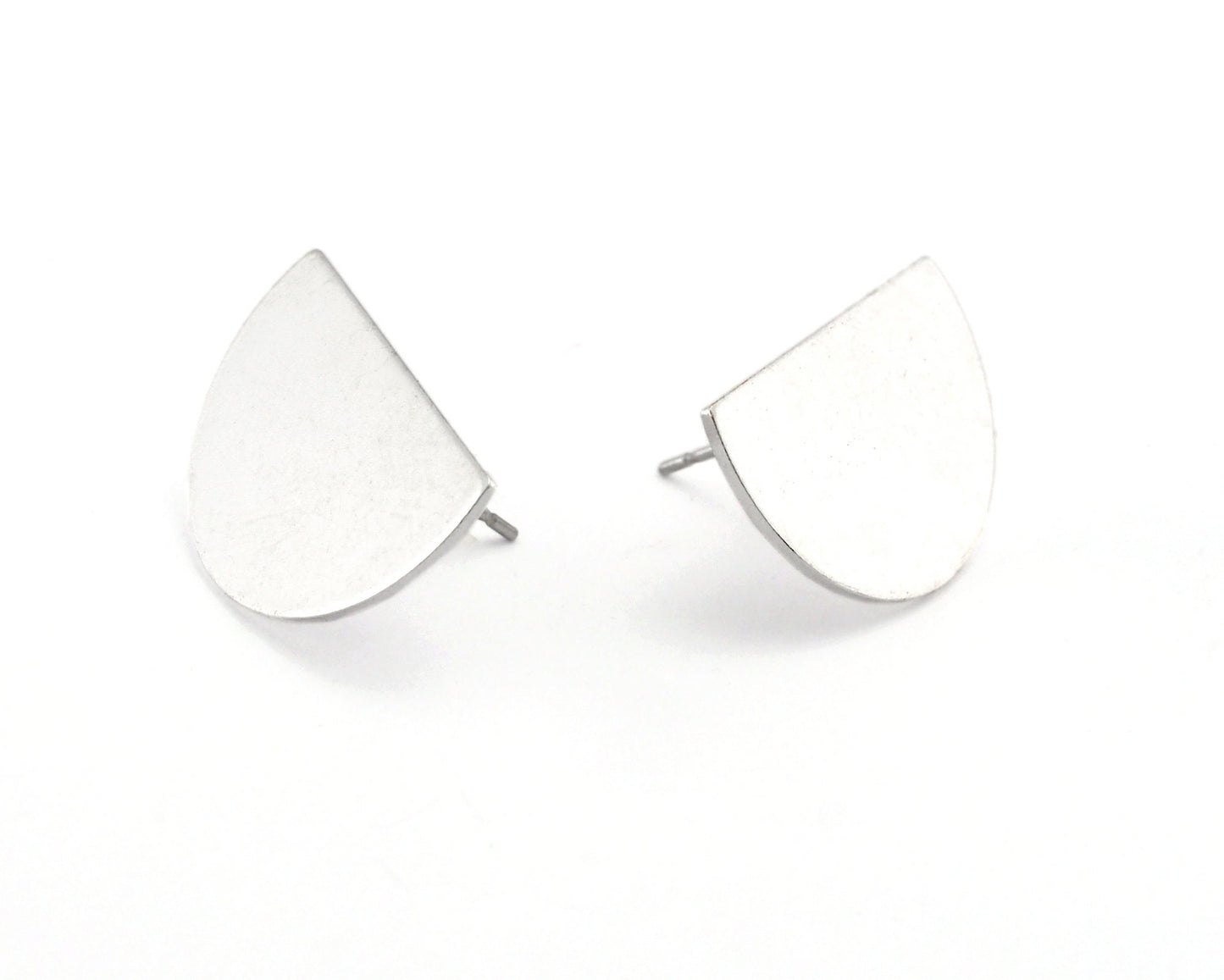 Semi Circle Half Moon Earring Stud Posts Silver Plated Brass 22x14mm 3659