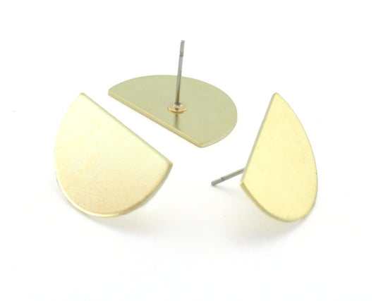Semi Circle Half Moon Earring Stud Posts raw brass 22x14mm 3659
