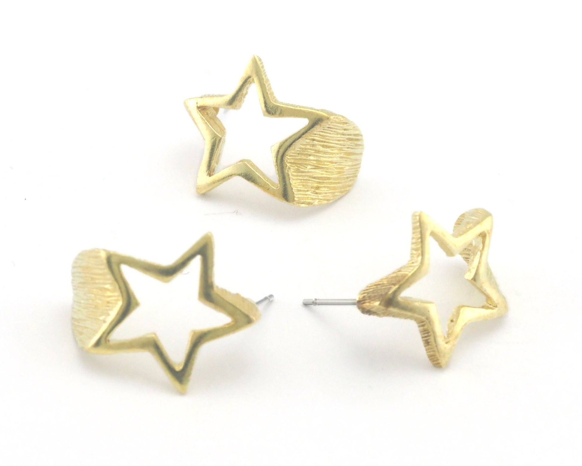 Stars earring post stud wire base Raw brass, Shiny Silver, Shiny Gold 19x18mm 4380