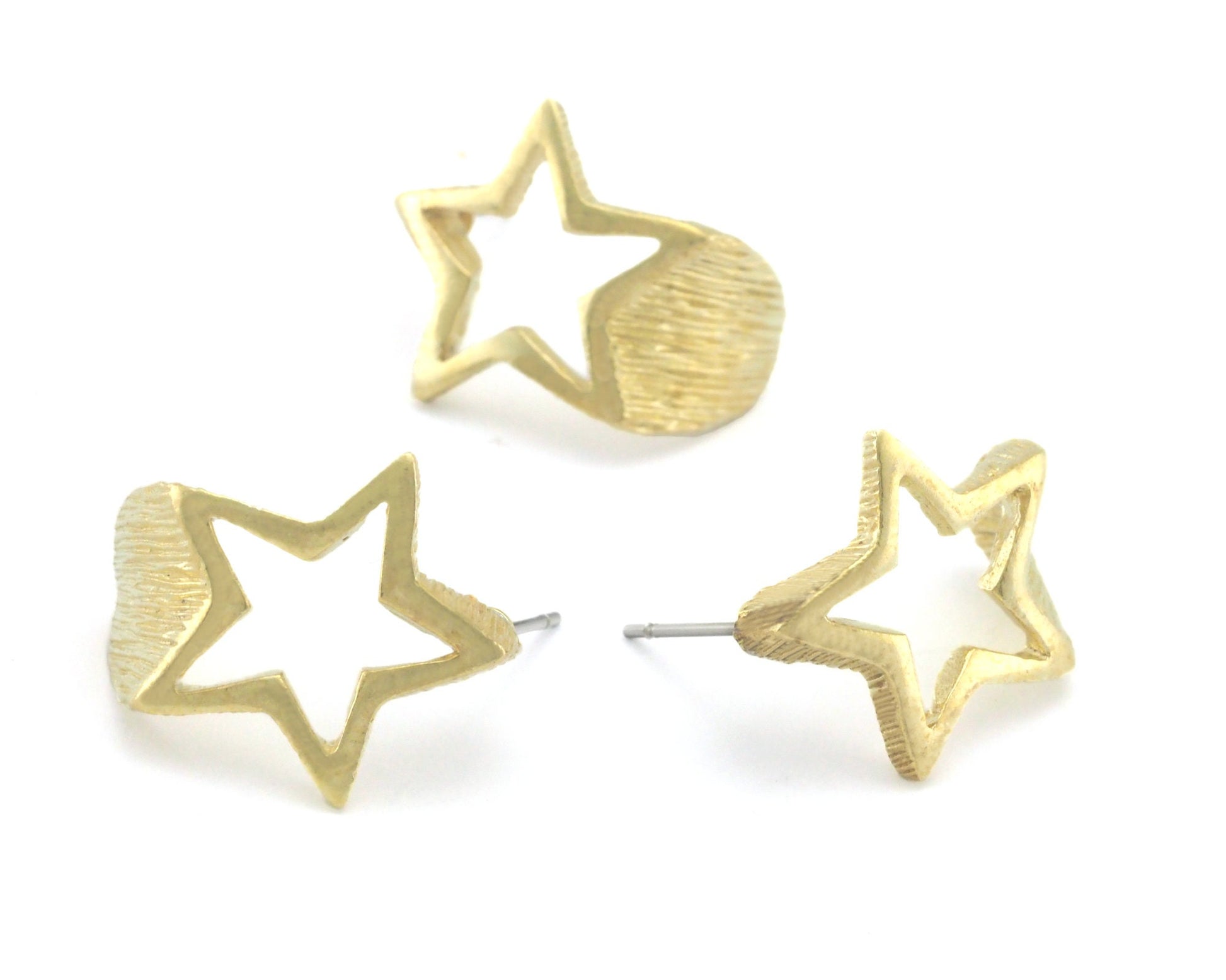 Stars earring post stud wire base Raw brass, Shiny Silver, Shiny Gold 19x18mm 4380