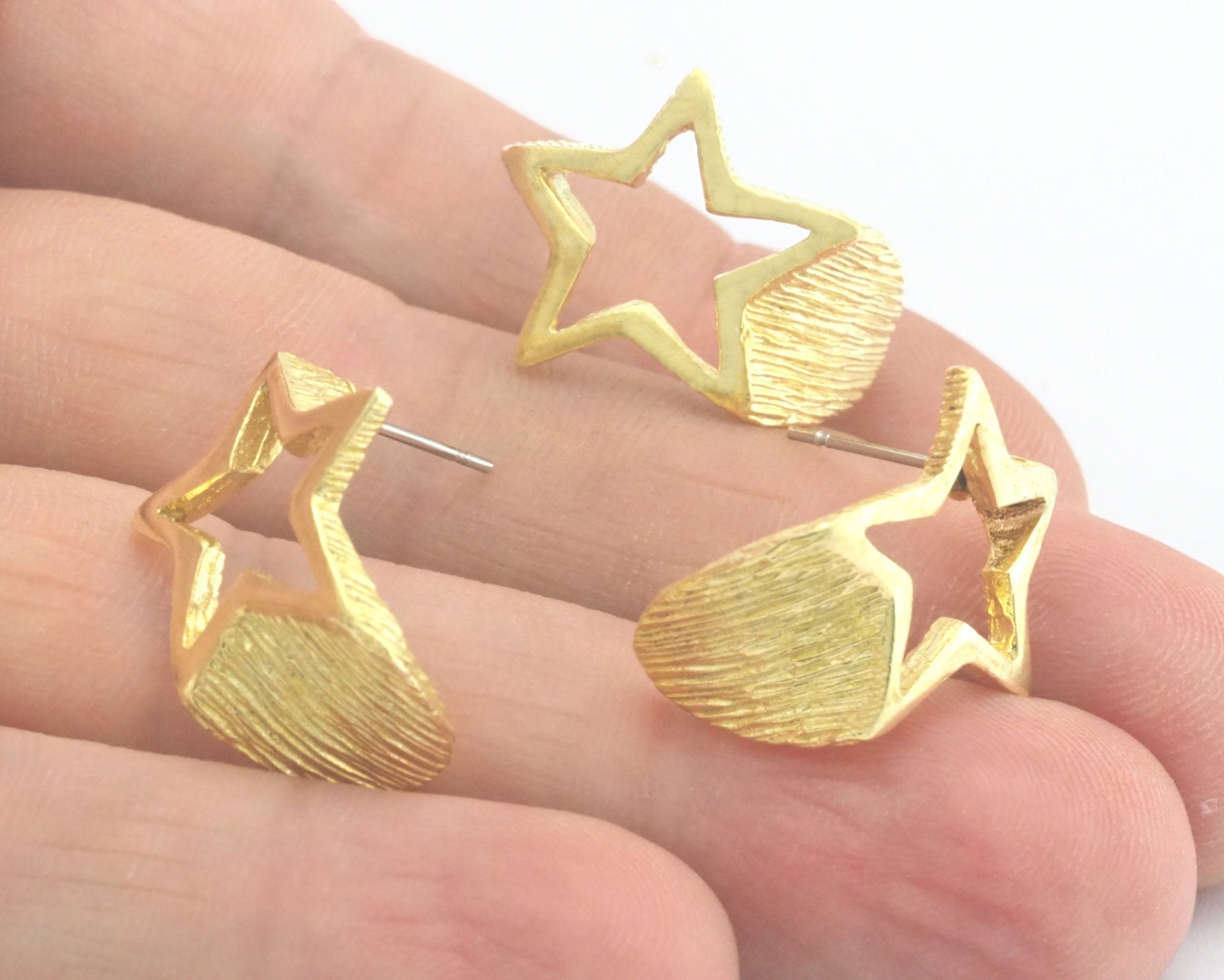 Stars earring post stud wire base Raw brass, Shiny Silver, Shiny Gold 19x18mm 4380