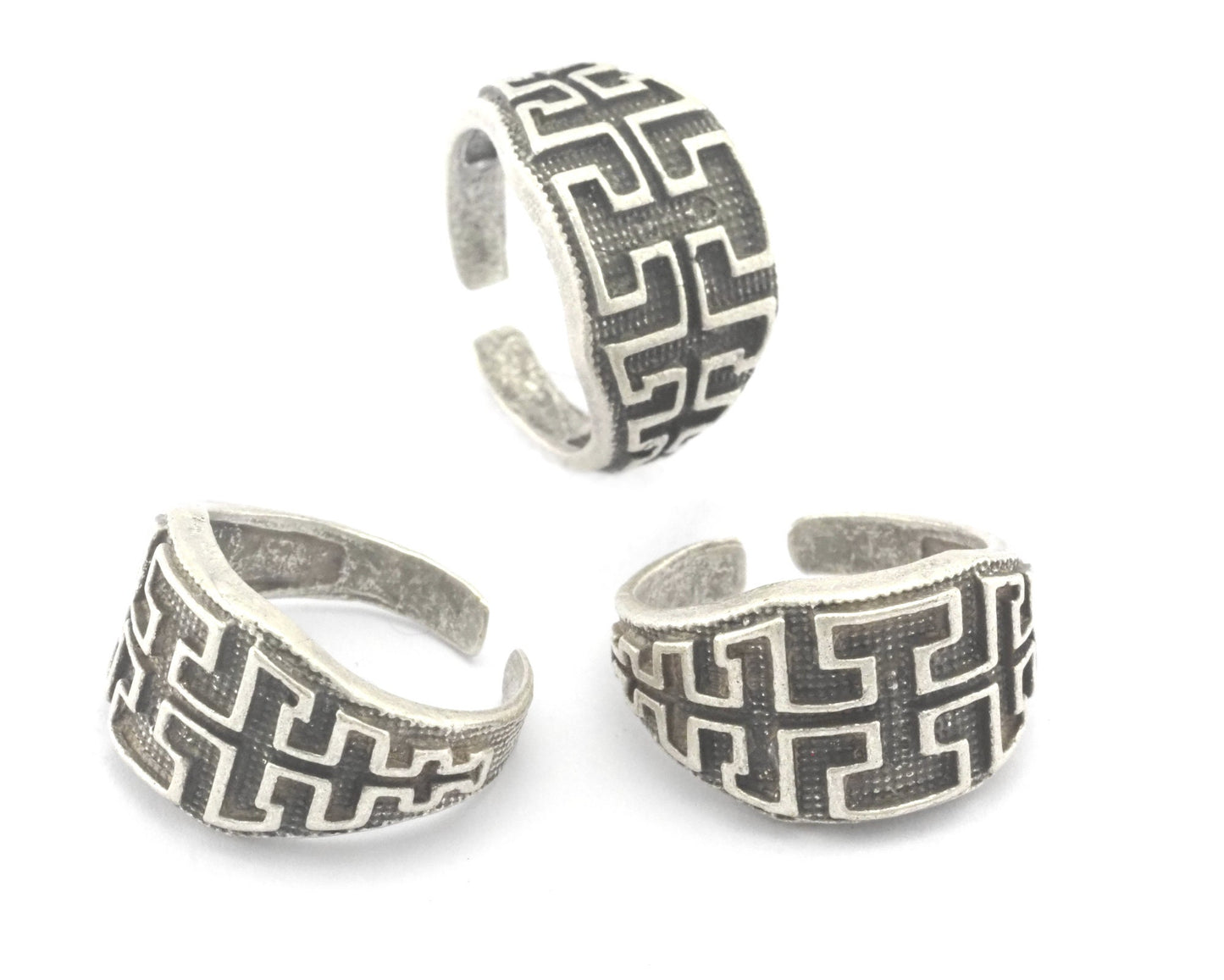 Textured Adjustable Ring Antique Silver Plated Brass (20mm 10US inner size) OZ2131