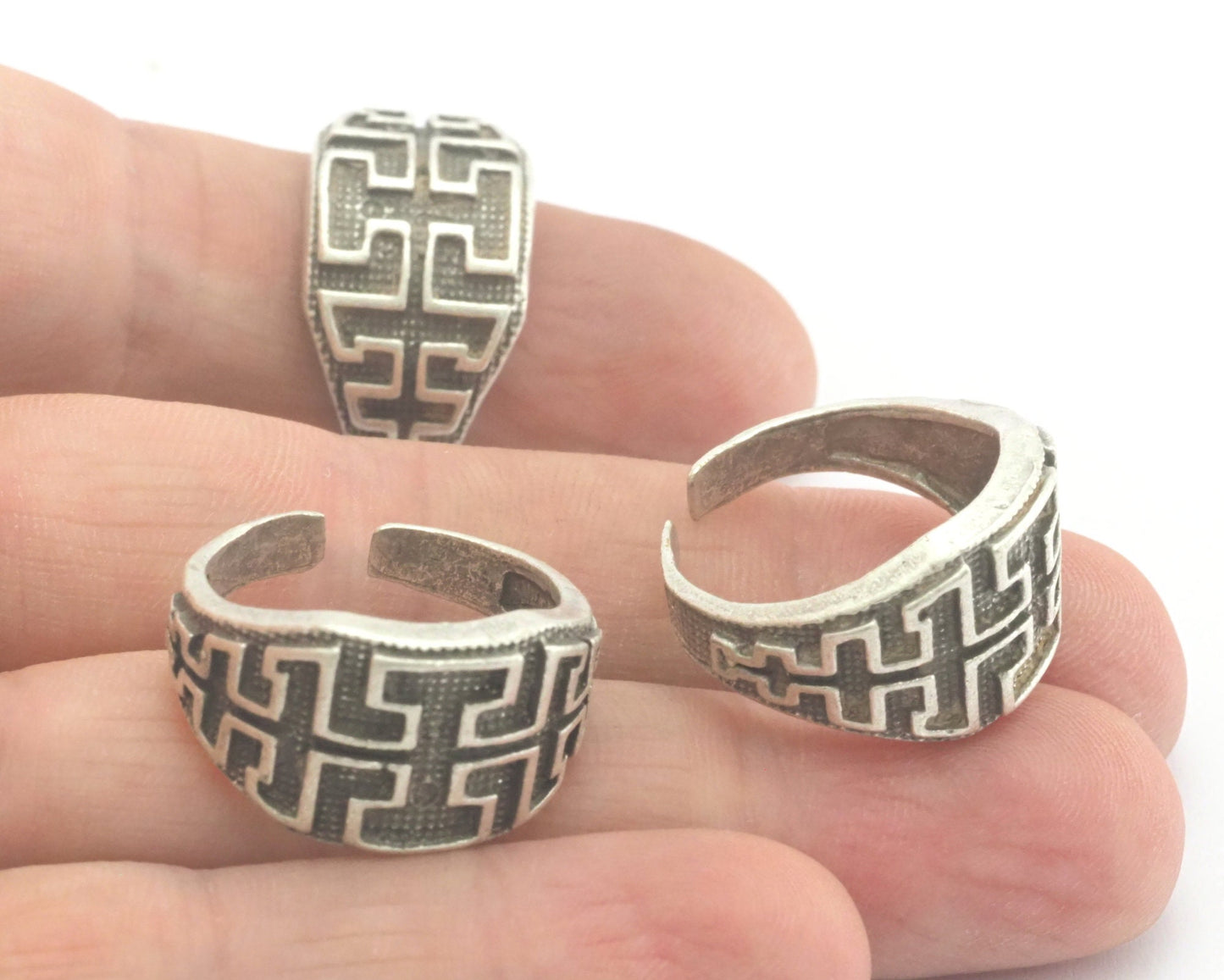 Textured Adjustable Ring Antique Silver Plated Brass (20mm 10US inner size) OZ2131