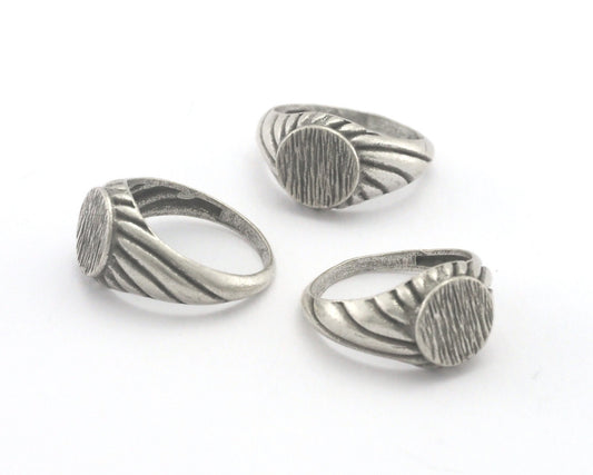 Croissant Signet Ring Blank - Antique silver plated brass (16.25mm 5.5US inner size ) 10mm blank size 4392