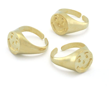 Smile Face Ring Adjustable Raw brass (7 - 9US inner size) 4395