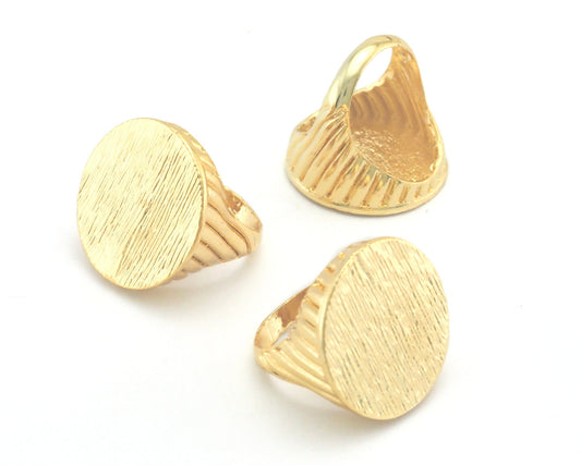 Croissant Brushed Signet Ring Blank - Shiny gold plated brass (17.5mm 7US inner size ) 24mm blank size OZ4388