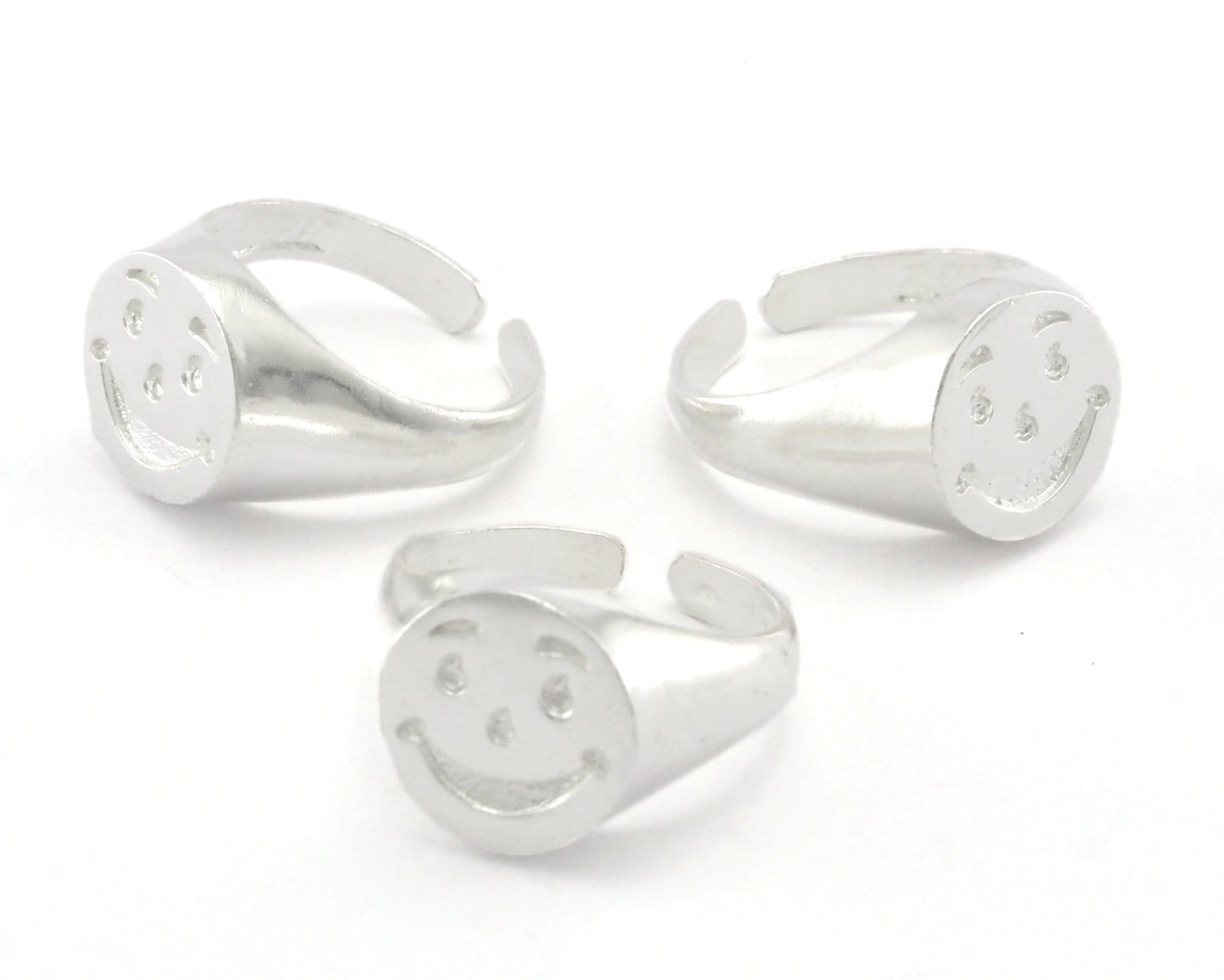 Smile Face Ring Adjustable Shiny Silver Plated brass (7 - 9US inner size) 4395