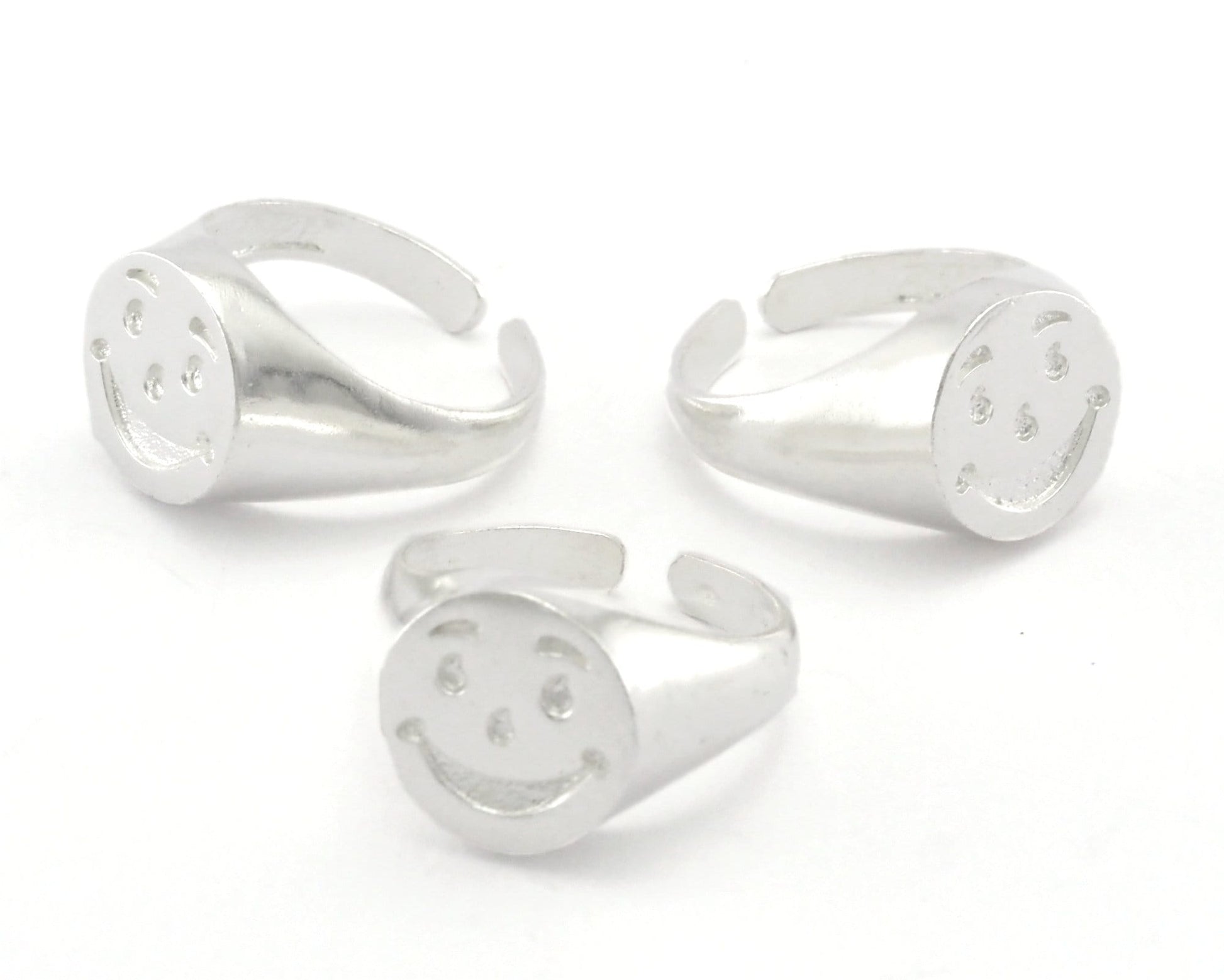 Smile Face Ring Adjustable Shiny Silver Plated brass (7 - 9US inner size) 4395