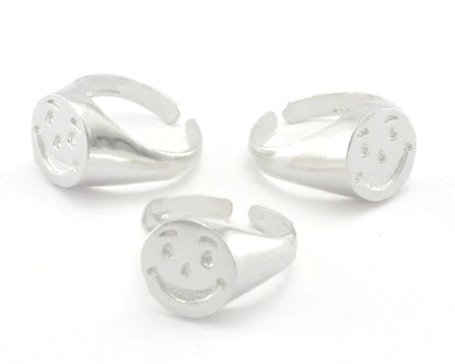 Smile Face Ring Adjustable Shiny Silver Plated brass (7 - 9US inner size) 4395