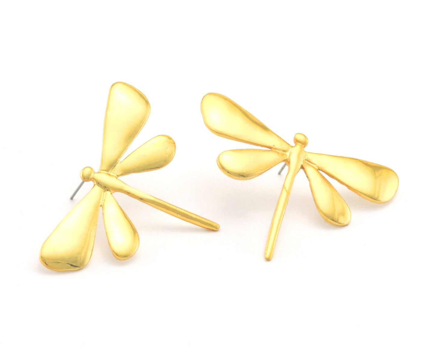 Dragonfly earring post stud wire base 2 pcs. 1 pair Shiny gold plated brass 43x30mm 4369