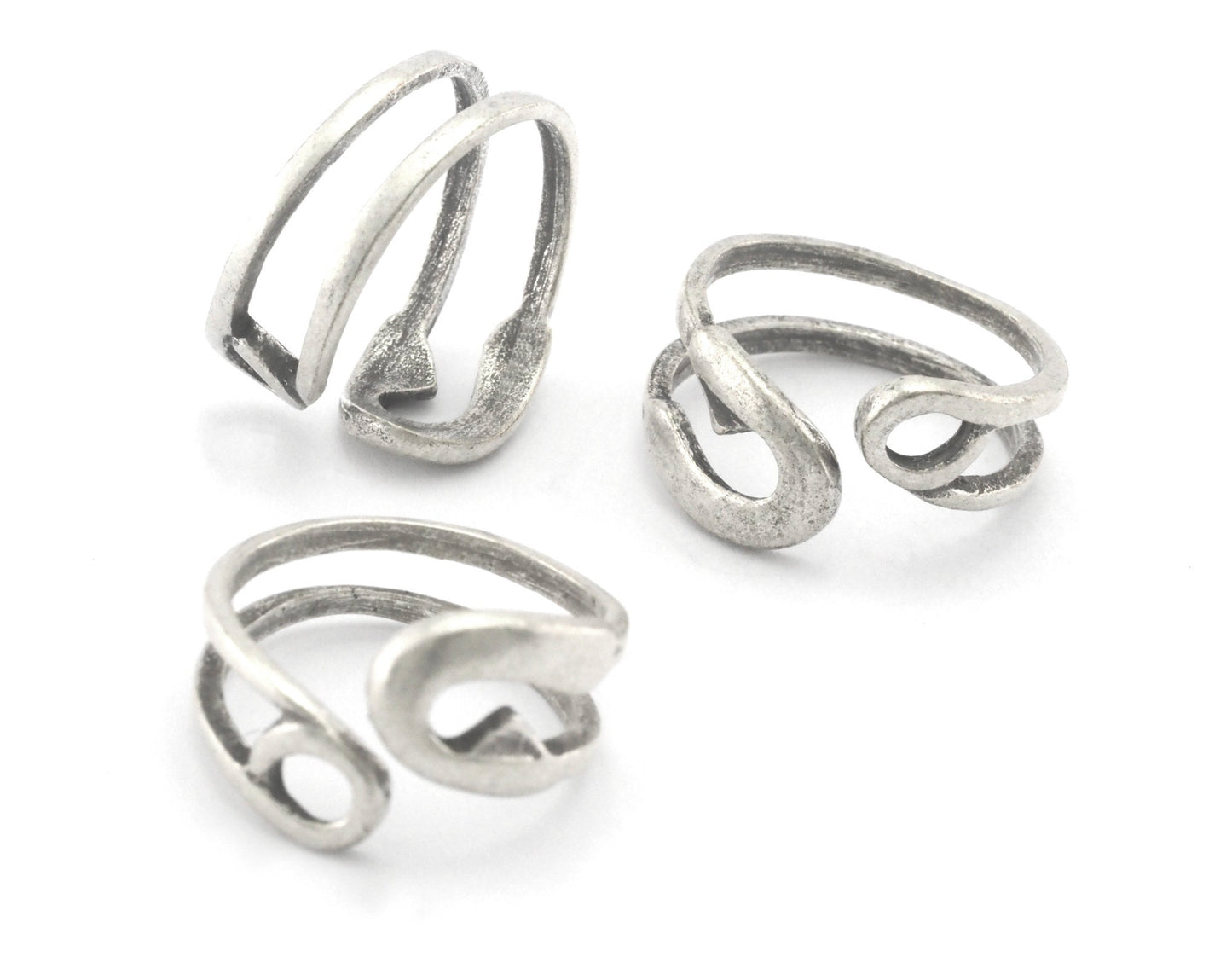 Safety pin Statement Adjustable Ring Antique silver plated brass (7 - 9US inner size) Oz4334