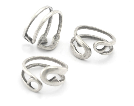 Safety pin Statement Adjustable Ring Antique silver plated brass (7 - 9US inner size) Oz4334